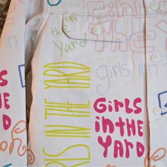 Print All Over Me Girls in the Yard Denim White Jacket Indie Brand Size Small - Picture 12 of 15
